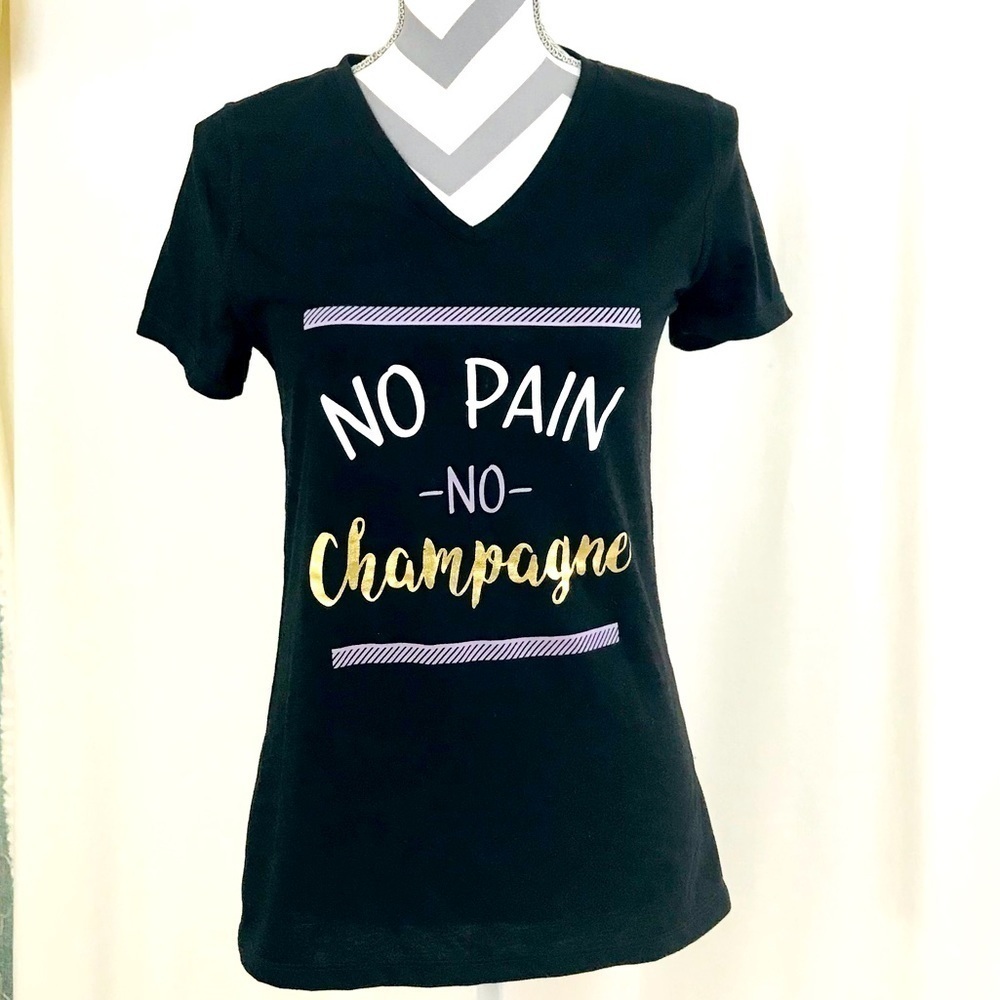 No Pain No Champagne Black T-shirt - M-  Athletic